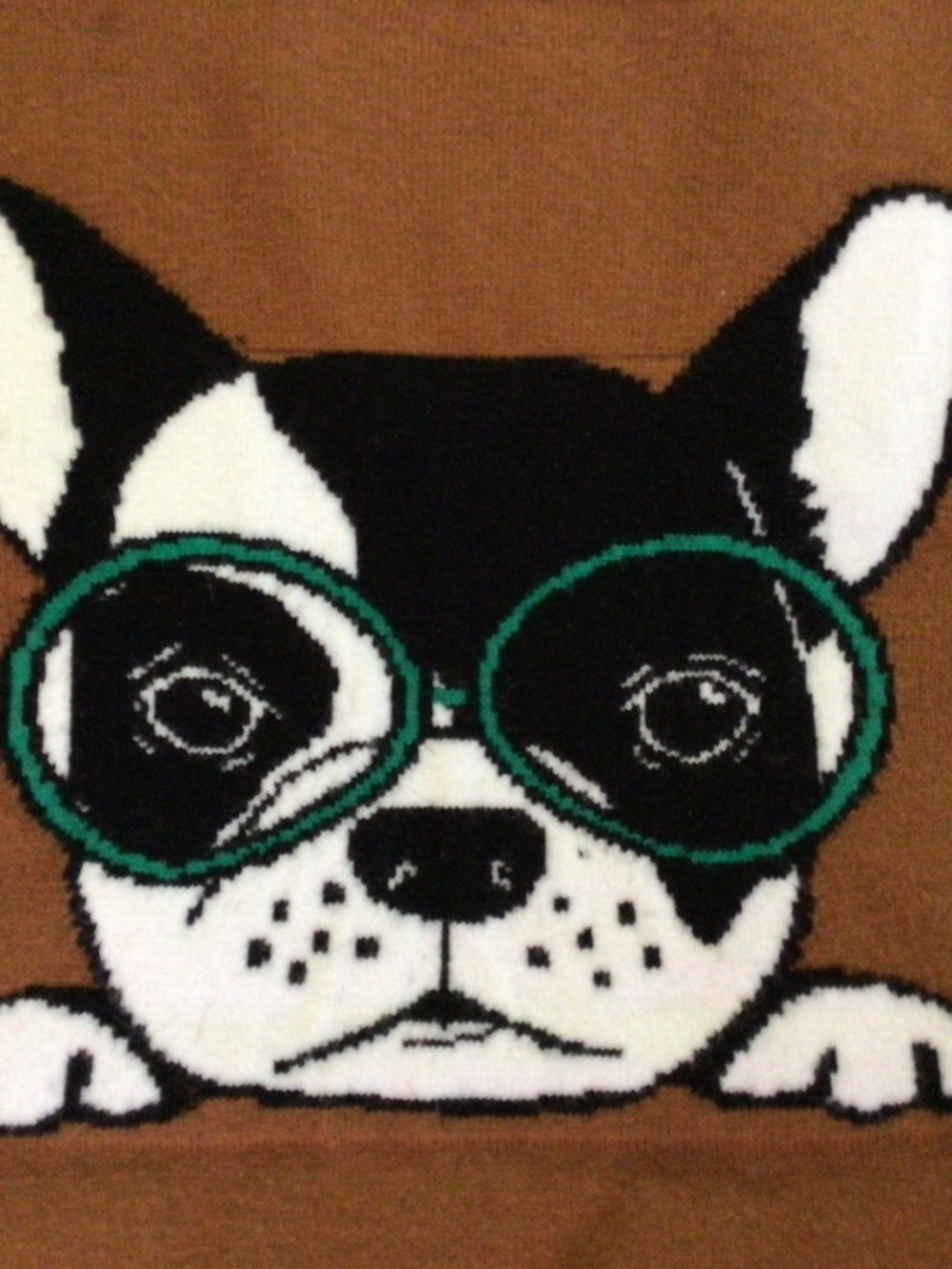 Caramel colored sweater with knitted in French Bulldog face. M/L sizing. - Picture 2 of 3